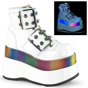 Demonia Bear-104 White Patent Ankle Platform Boot